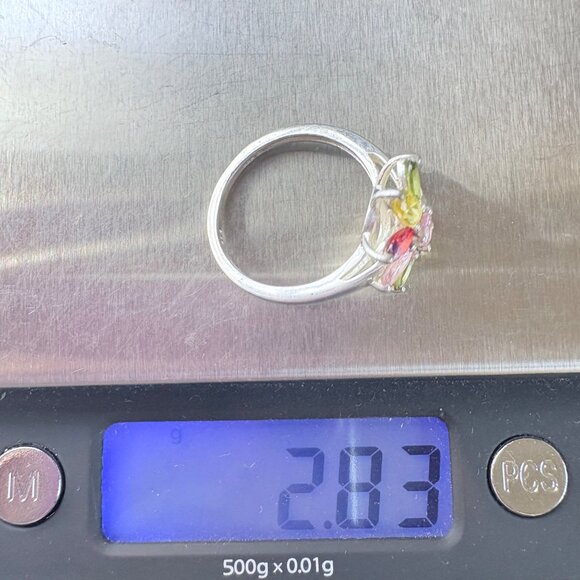 VTG Sterling Silver 925 Multi-Gemstone Flower Design Statement Ring Size 7 - Picture 8 of 8